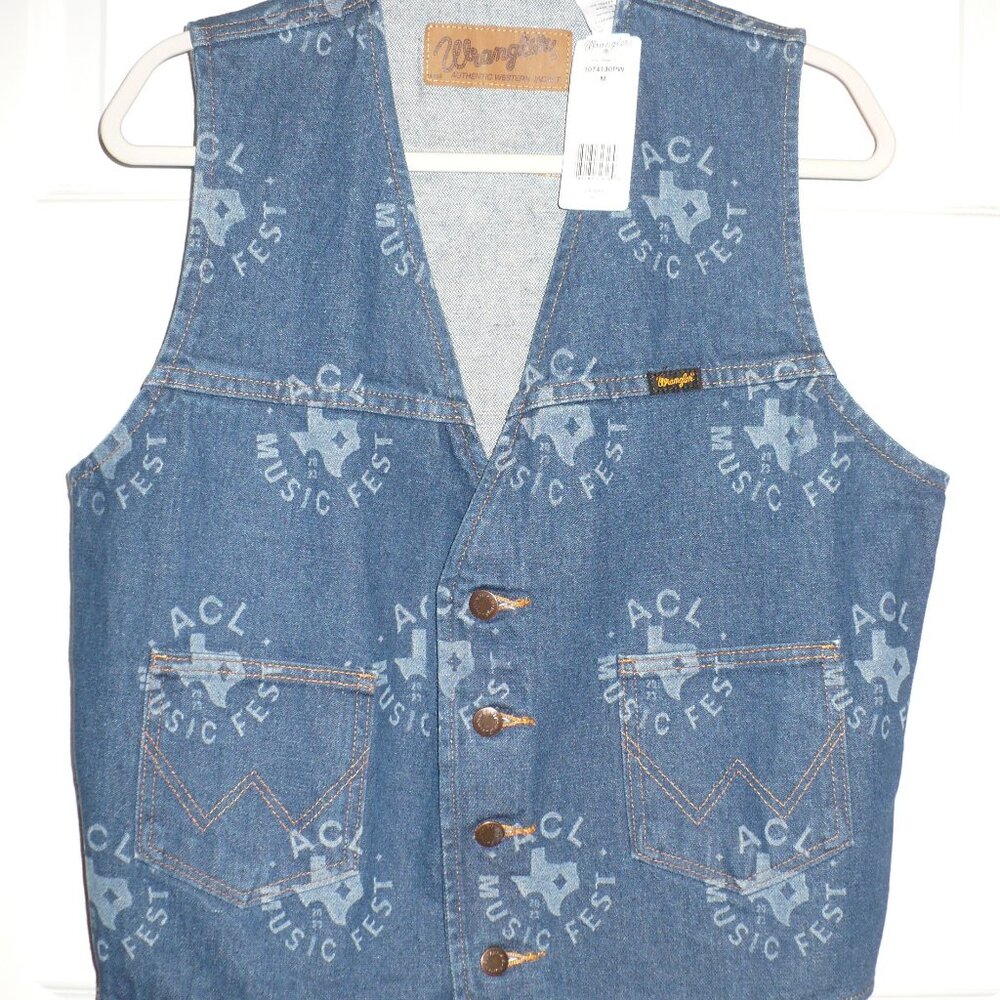 Wrangler Denim Vest ACL Music Fest Austin City Limits Fashion Cool Medium NEW